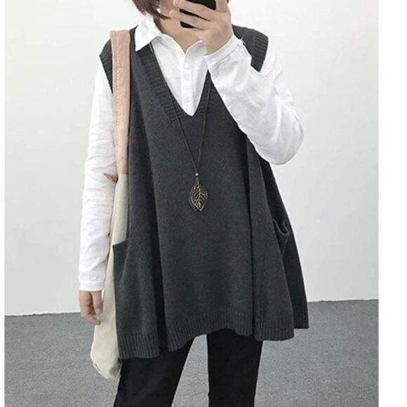 Loose Swing Chunky Cotton Sweater Vests Oversized - Picture 4 of 6